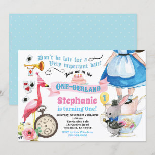 Convites Alice no ONEderland chá azul de festa de aniversár