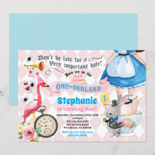 Convites Alice no ONEderland faz chá rosa