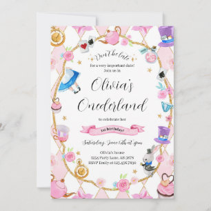 Convites Alice no Onederland primeiro aniversario Rosa