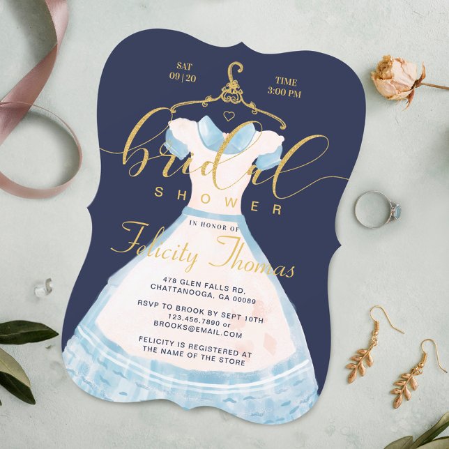 Convites Alice No País Das Maravilhas Chá de panela De Vest (Alice In Wonderland Chic Blue Dress Bridal Shower Invitation)
