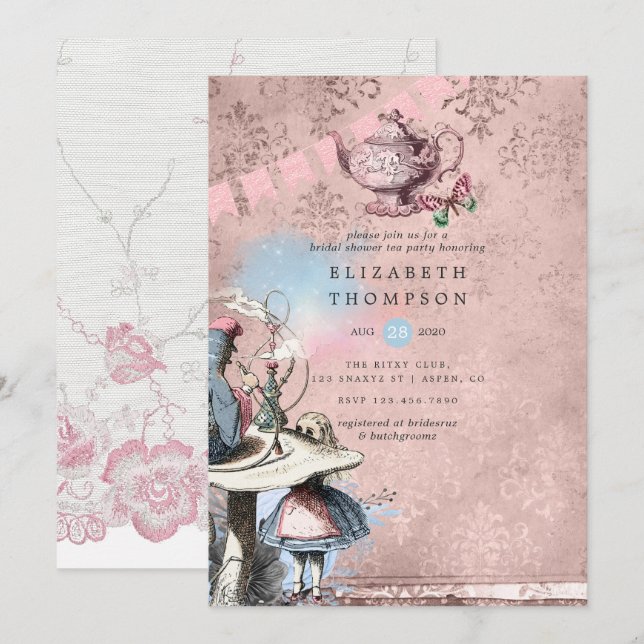 Convites Alice No País Das Maravilhas, Chá de panela Do Tea (Frente/Verso)