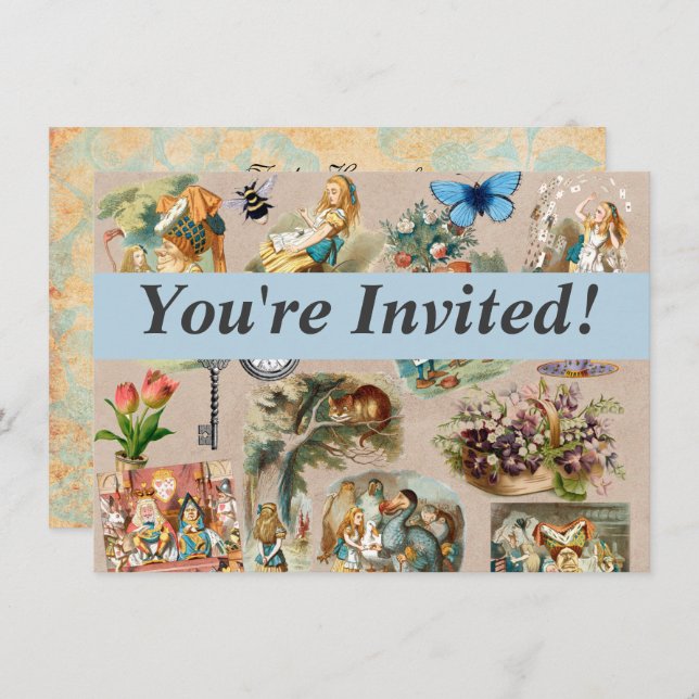 Convites Alice no País das Maravilhas Cheshire Cat Caracter (Frente/Verso)