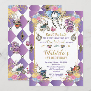 Convites Alice no País das Maravilhas do primeiro aniversar