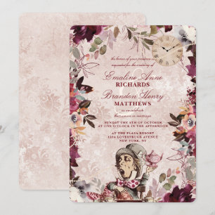 Convites Alice no País das Maravilhas Elegante Borda Vintag