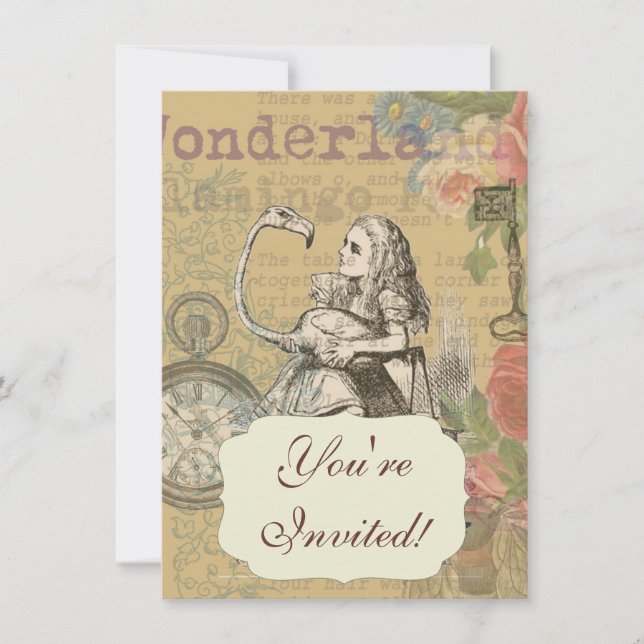 Convites Alice no País das Maravilhas Flamingo Classic (Frente)