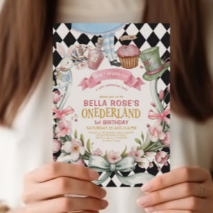Convites Alice no País das Maravilhas Quadro de Flores  1º 