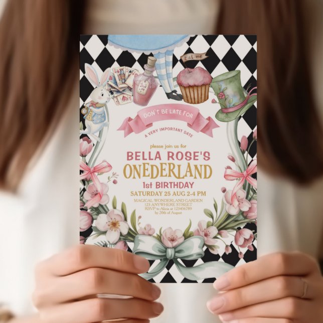 Convites Alice no País das Maravilhas Quadro de Flores  1º  (Criador carregado)