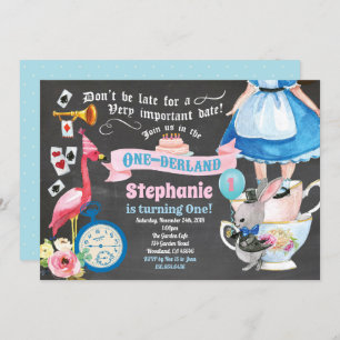 Convites Alice no quadro de chá de aniversário do ONEderlan