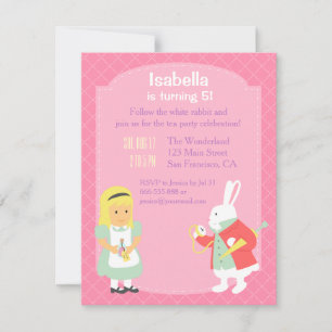 Convites Alice rosa no mundo das maravilhas, festa de anive