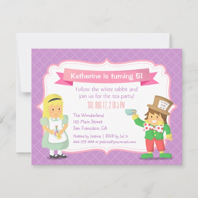 Convites Alice Roxa no Festa de Aniversário da Terra Maravi (Frente)