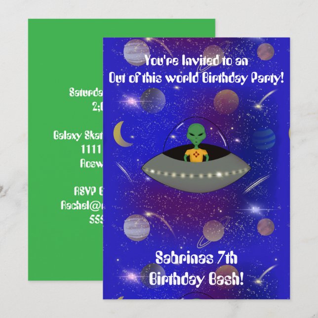 Convites Alienígena em espaçonave Vestindo camiseta do Novo (Frente/Verso)