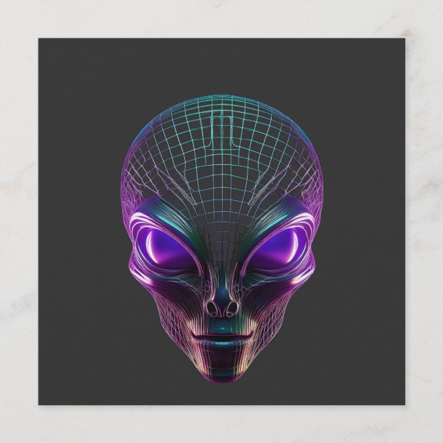 Convites Alienígena Roxo Com Olhos Luminosos (Frente)