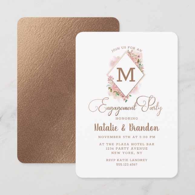 Convites Alinhamento da Festa de noivado do Monograma da Ro (Frente/Verso)