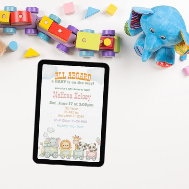Convites All Aboard Animal Train Baby Shower (Criador carregado)