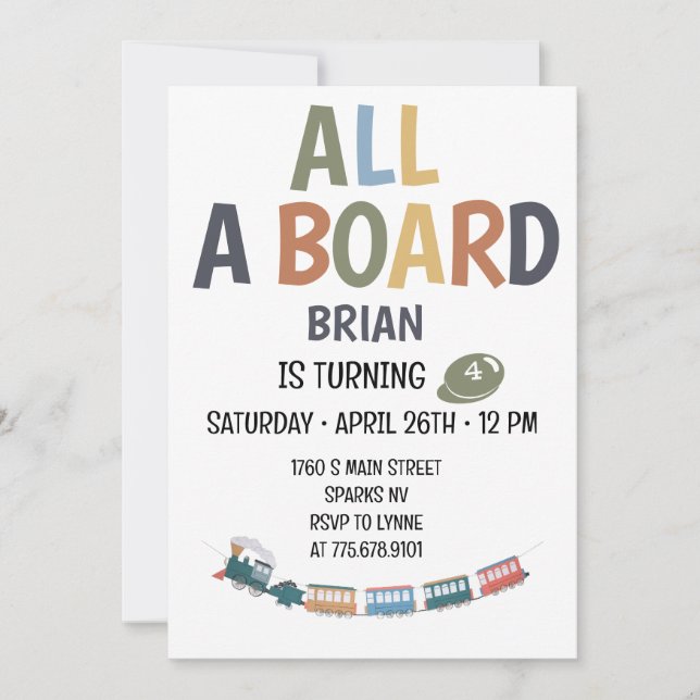 Convites All Aboard Childs Birthday Invitation (Frente)