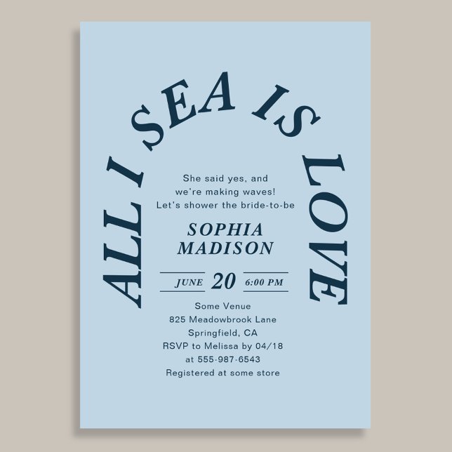 Convites All I Sea Is Love Coastal Bridal Shower Blue (Criador carregado)