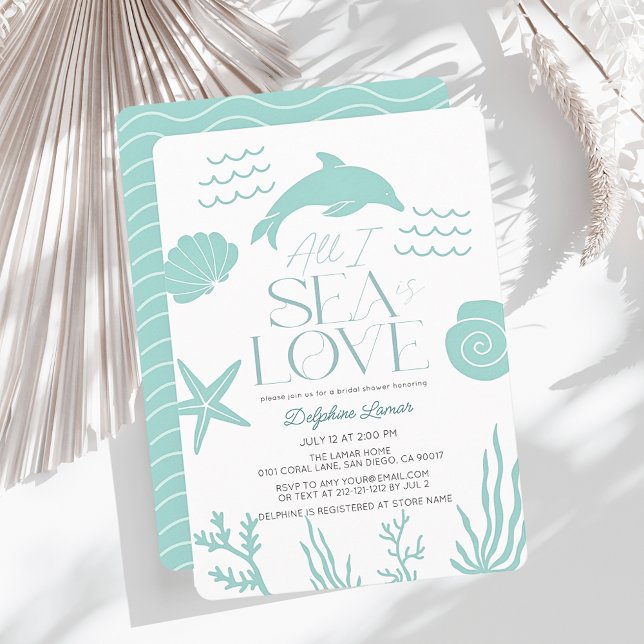 Convites All I Sea is Love Dolphin Coastal Bridal Shower (Criador carregado)