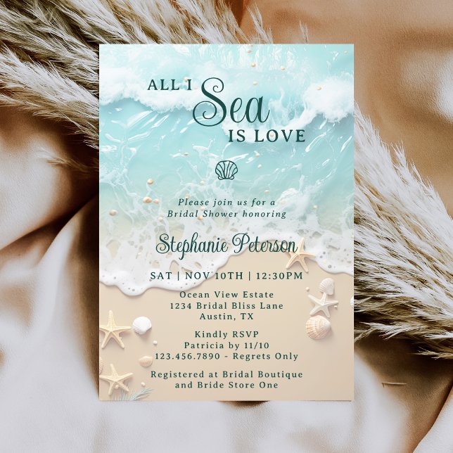 Convites All I Sea Is Love Ocean Waves Beach Bridal Shower (Criador carregado)