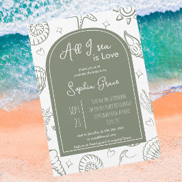 Convites All I Sea is Love Sage Green Doodles Bridal Shower