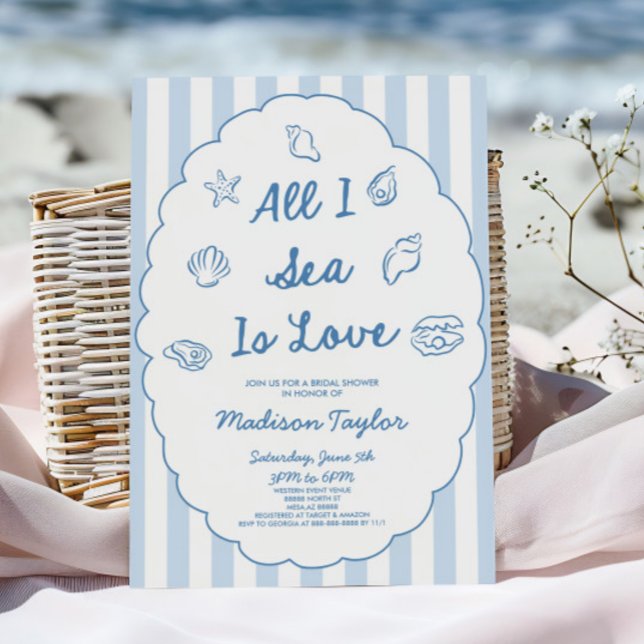 Convites All I Sea Is Love Seashell Coastal Bridal Shower (Criador carregado)