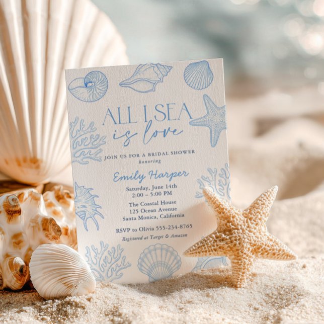 Convites All I sea Is Love Seashells Bridal Shower (Criador carregado)
