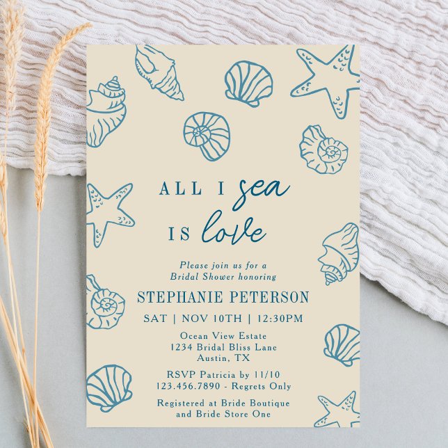 Convites All I Sea Is Love Whimsical Beach Bridal Shower (Criador carregado)