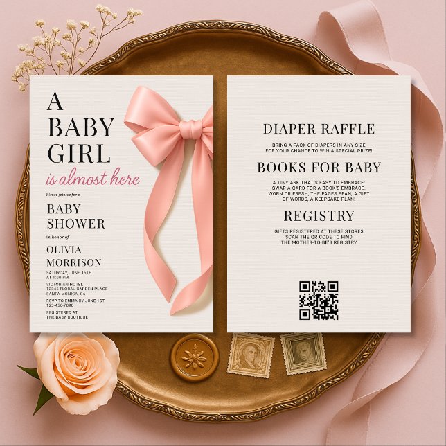 Convites All in One Baby Girl Pink Bow Baby Shower (Criador carregado)
