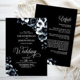 Convites All in One Black and White Floral Wedding
