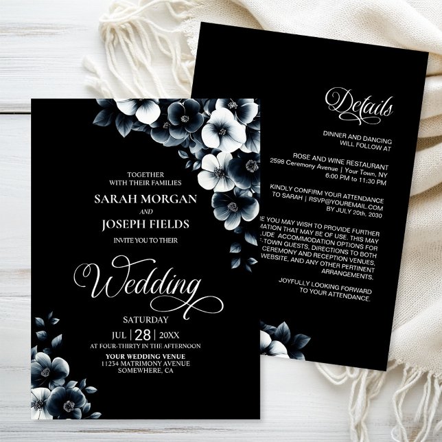 Convites All in One Black and White Floral Wedding (Criador carregado)