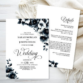 Convites All in One Black White Floral Wedding