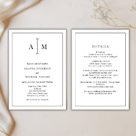 Convites All-In-One Black White Monogram Minimal Wedding