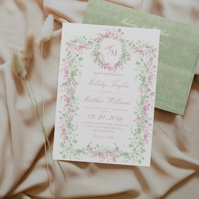 Convites All in One Blush and Sage Delicate French Wedding (Criador carregado)