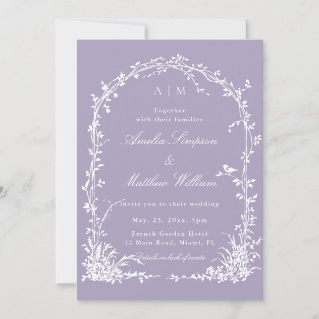 Convites All in One Botanical Arch Garden Wedding Lavender (Frente)