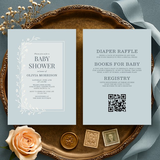 Convites All in One Dusty Blue Botanical Floral Baby Shower (Criador carregado)
