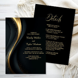 Convites All in One Elegant Black and Gold Wedding