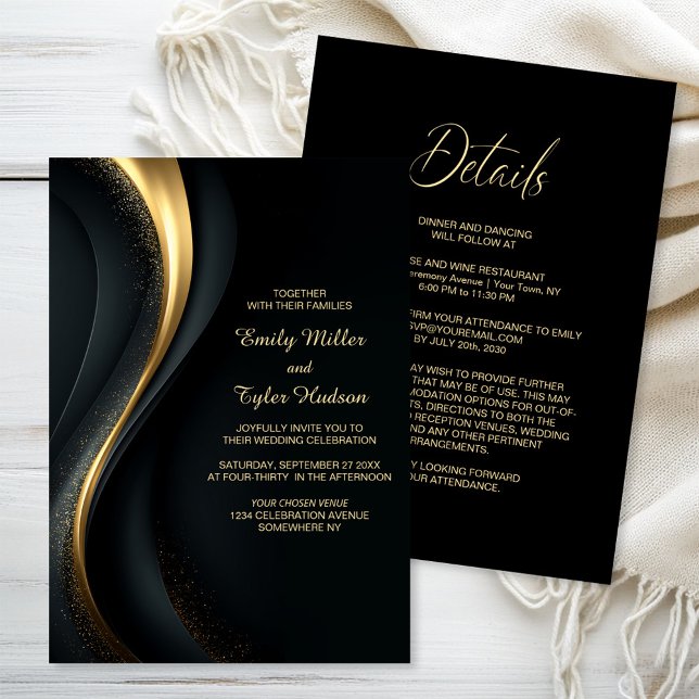 Convites All in One Elegant Black and Gold Wedding (Criador carregado)