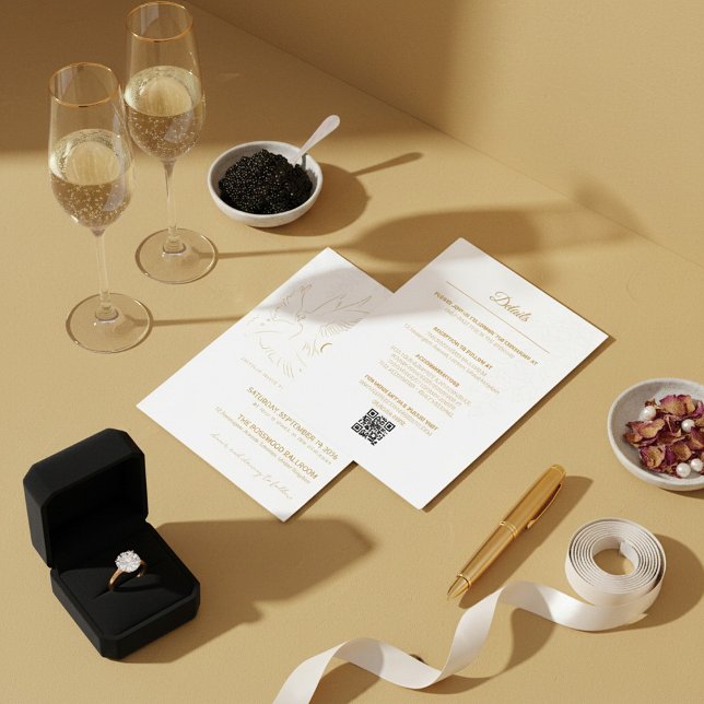 Convites All in One Elegant Gold Dove Wedding Invitation (Criador carregado)