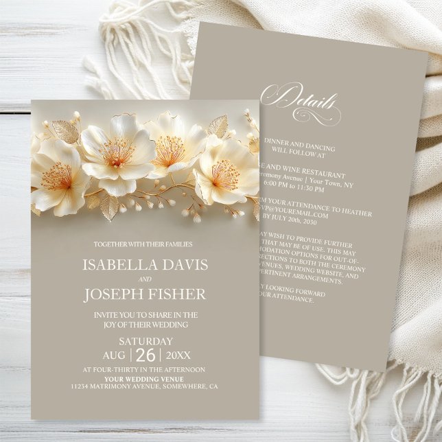 Convites All in One Elegant White and Gold Floral Wedding (Criador carregado)