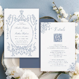Convites All in One Floral Frame Blue Wedding              