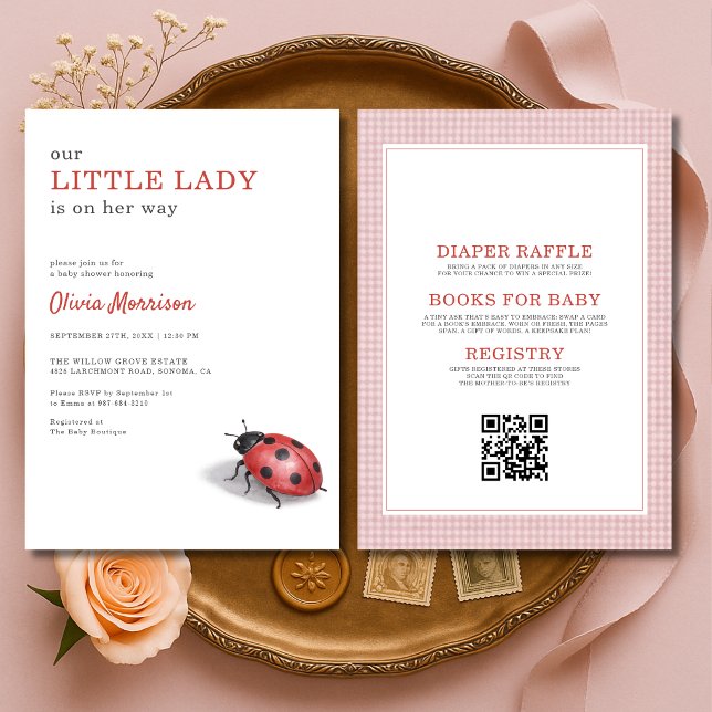 Convites All in One Ladybug Gingham Baby Shower (Criador carregado)