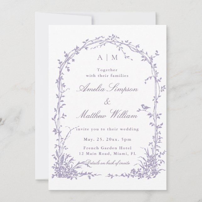 Convites All in One Lavender Botanical Arch Garden Wedding  (Frente)