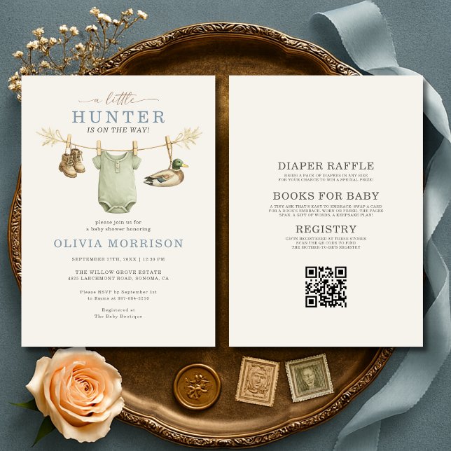 Convites All in One Little Hunter Clothesline Baby Shower (Criador carregado)