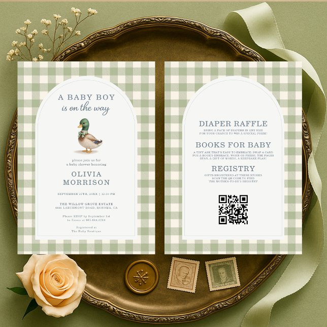 Convites All in One Mallard Duck Gingham Baby Shower (Criador carregado)