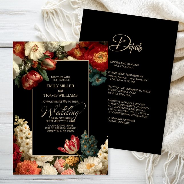 Convites All in One Moody Floral Black Wedding (Criador carregado)