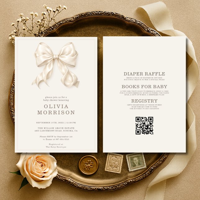 Convites All in One Neutral Coquette Bow Baby Shower (Criador carregado)