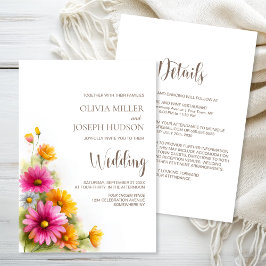 Convites All in One Pink Orange Floral Wedding