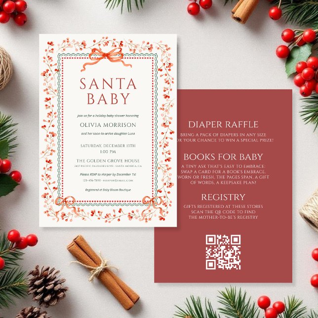 Convites All in One QR Code Santa Baby Baby Shower (Criador carregado)