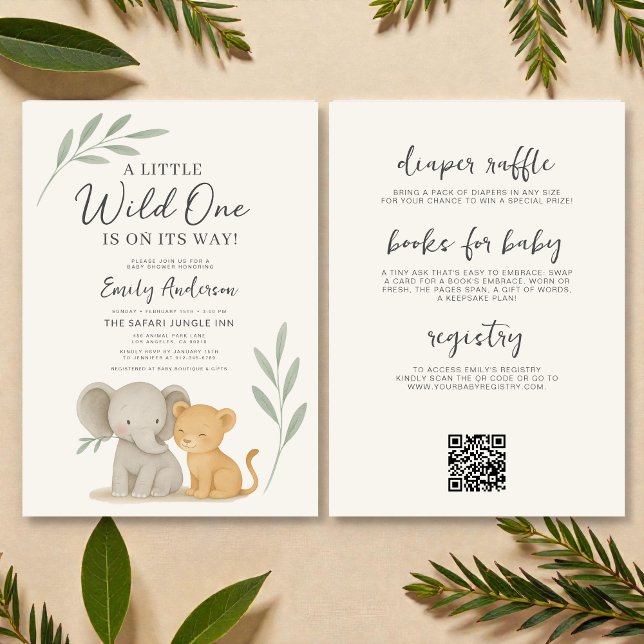 Convites All in One QR Code Wild One Safari Baby Shower (Criador carregado)