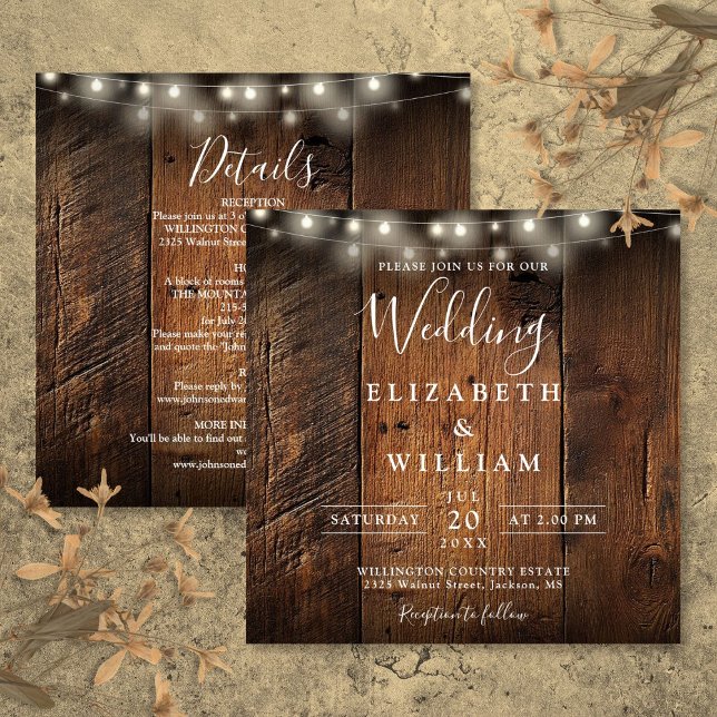 Convites All In One Rustic Barn Wood String Lights Wedding (All In One Rustic Barn Wood String Lights Wedding Invitation)