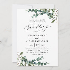 Convites All-In-One Rustic Watercolor Greenery QR Wedding